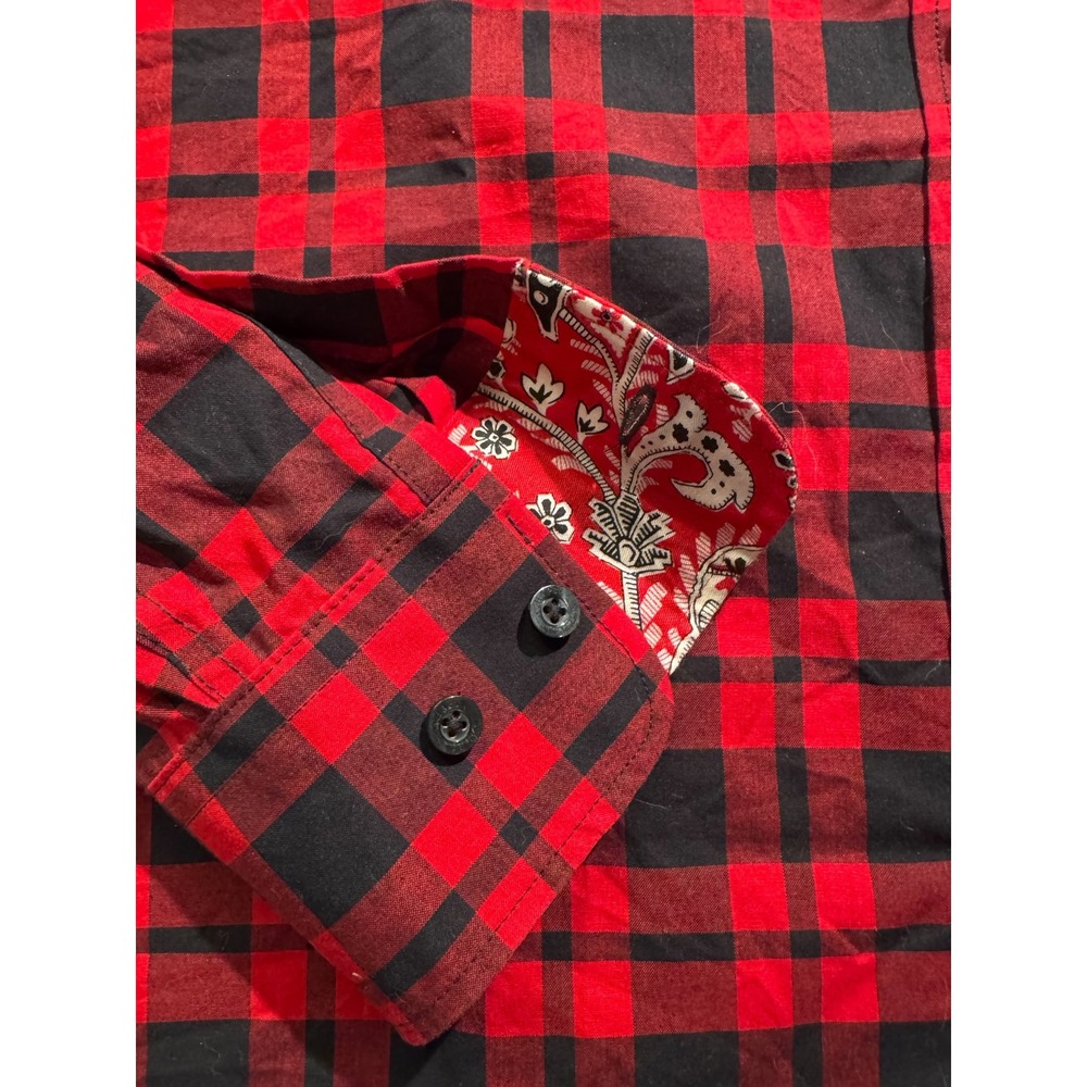 Chaps Womens Red Black Plaid No Iron Button Down Shirt Long Sleeve Size Medium - Picture 3 of 5